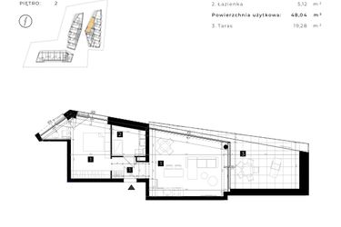 Rzut - Mieszkanie na sprzedaż 2 pokoje o powierzchni 48,04 m² - numer C.2.15 w Cisha Apartamenty Dziwnów