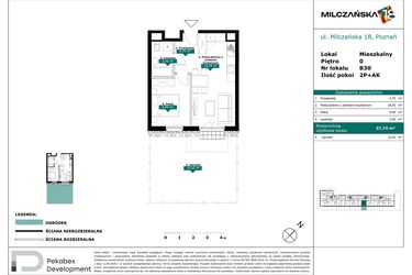 Rzut - Mieszkanie na sprzedaż 2 pokoje o powierzchni 37,74 m² - numer B30 w Milczańska 18