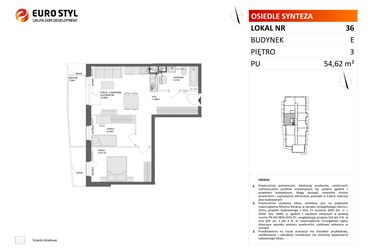 Rzut - Mieszkanie na sprzedaż 3 pokoje o powierzchni 54,62 m² - numer E.36 w Osiedle Synteza etap IV