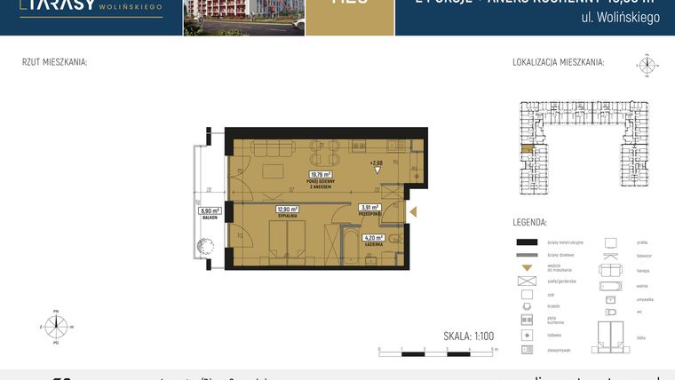 Rzut - Mieszkanie na sprzedaż 2 pokoje o powierzchni 40,8 m² - numer DM20 w Diamentowe Tarasy