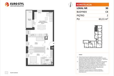 Rzut - Mieszkanie na sprzedaż 3 pokoje o powierzchni 63,11 m² - numer C8.30 w Konstelacja etap IV