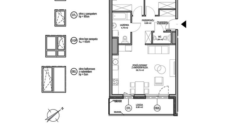 Rzut - Mieszkanie na sprzedaż 3 pokoje o powierzchni 64,04 m² - numer D.1.6.6 w Rumia Centralna