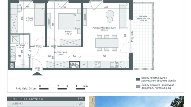 Rzut - Mieszkanie na sprzedaż 3 pokoje o powierzchni 56,47 m² - numer 9 w Unikat Apartamenty C