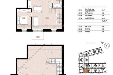 Rzut - Mieszkanie na sprzedaż 3 pokoje o powierzchni 85 m² - numer 202 w Szczecińska 20