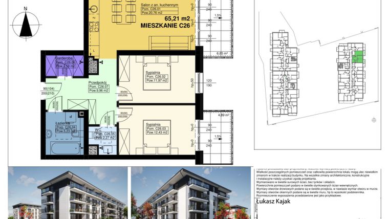 Rzut - Mieszkanie na sprzedaż 3 pokoje o powierzchni 65,21 m² - numer C26 w Duo Park