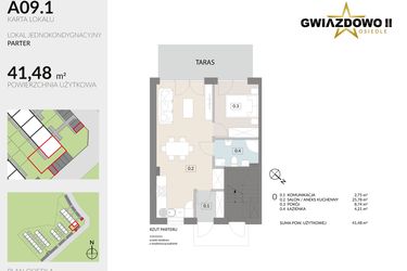 Rzut - Mieszkanie na sprzedaż 2 pokoje o powierzchni 41,48 m² - numer A9.1 w Gwiazdowo II