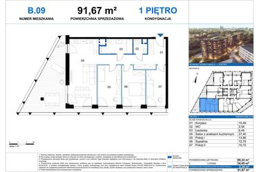 Rzut - Mieszkanie na sprzedaż 1 pokój o powierzchni 89,33 m² - numer B.M.09 w VIDOK