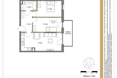 Rzut - Mieszkanie na sprzedaż 3 pokoje o powierzchni 63,6 m² - numer 18 w Osiedle Sfera etap II