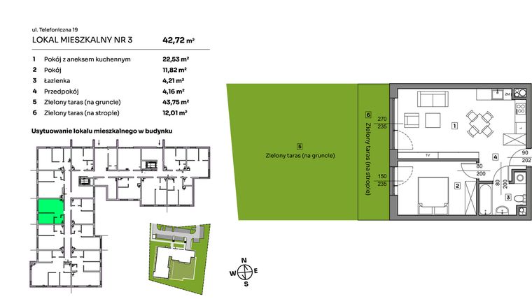Rzut - Mieszkanie na sprzedaż 2 pokoje o powierzchni 42,72 m² - numer 3 w Nova Radiostacja