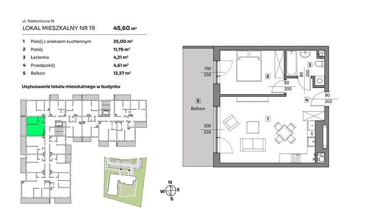 Rzut - Mieszkanie na sprzedaż 2 pokoje o powierzchni 45,6 m² - numer 19 w Nova Radiostacja