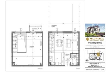 Rzut - Mieszkanie na sprzedaż 1 pokój o powierzchni 63,32 m² - numer B’.2 w Osiedle Maureska etap 2