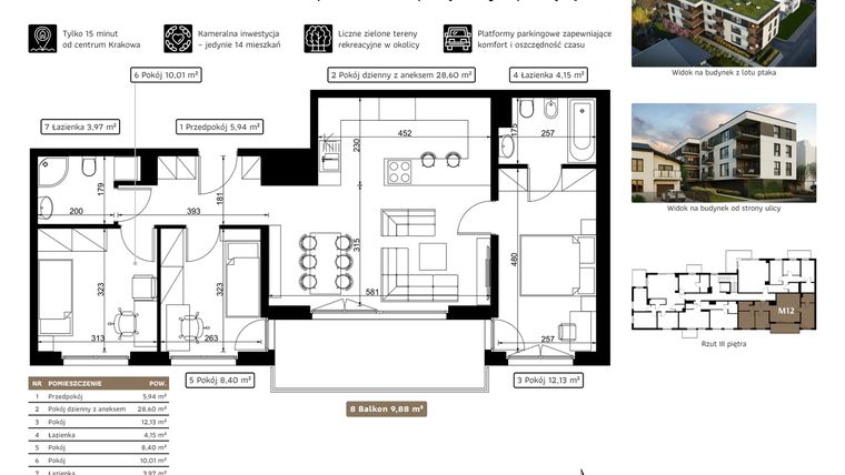 Rzut - Mieszkanie na sprzedaż 4 pokoje o powierzchni 73,2 m² - numer M12 w Dolnomłyńska 5