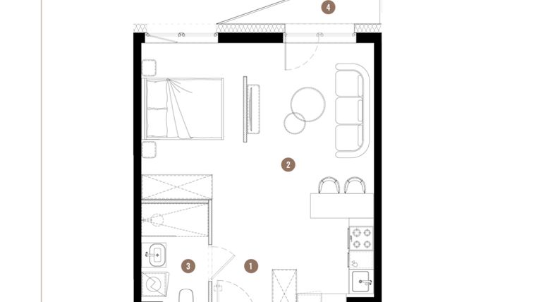 Rzut - Mieszkanie na sprzedaż 1 pokój o powierzchni 36,98 m² - numer C2.03.13 w Apartamenty Reytana