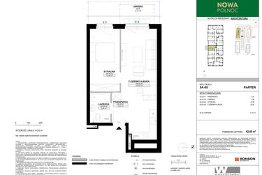 Rzut - Mieszkanie na sprzedaż 2 pokoje o powierzchni 42,48 m² - numer 5A-05 w Nowa Północ etap 2A