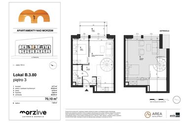Rzut - Mieszkanie na sprzedaż 2 pokoje o powierzchni 70,1 m² - numer B.3.80 w Morzlive