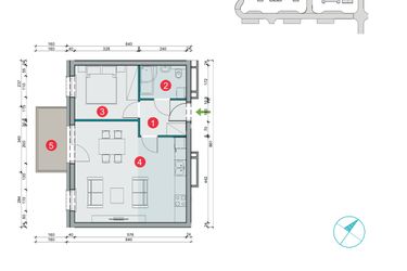 Rzut - Mieszkanie na sprzedaż 2 pokoje o powierzchni 45,38 m² - numer 7.51 w Osiedle Uniwersyteckie etap III