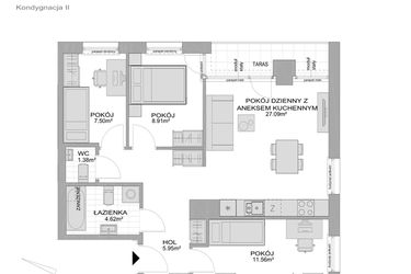 Rzut - Mieszkanie na sprzedaż 4 pokoje o powierzchni 69,57 m² - numer CP/R7/23 w Centralpark