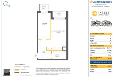 Rzut - Mieszkanie na sprzedaż 2 pokoje o powierzchni 48,75 m² - numer A/46 w Impuls Marywilska
