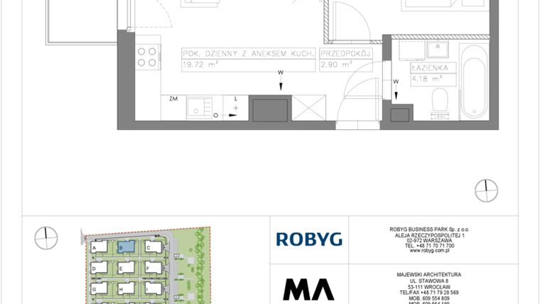 Rzut - Mieszkanie na sprzedaż 2 pokoje o powierzchni 37,12 m² - numer VV/B/1/4 w Villa Viva