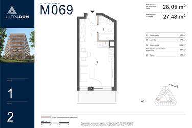 Rzut - Mieszkanie na sprzedaż 1 pokój o powierzchni 28,05 m² - numer M069 w Ultradom