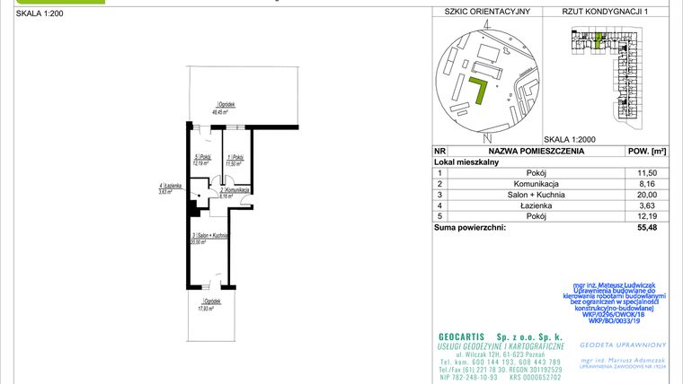 Rzut - Mieszkanie na sprzedaż 3 pokoje o powierzchni 55,48 m² - numer B26 w Jasielska 8C