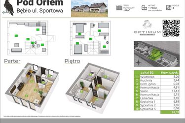 Rzut - Mieszkanie na sprzedaż 4 pokoje o powierzchni 65,31 m² - numer B2 w Pod Orłem