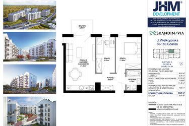 Rzut - Mieszkanie na sprzedaż 3 pokoje o powierzchni 54,23 m² - numer E.4.39 w Skandinavia