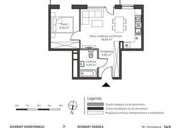 Rzut - Mieszkanie na sprzedaż 2 pokoje o powierzchni 37,83 m² - numer 5A/6 w Nowy Goszyn