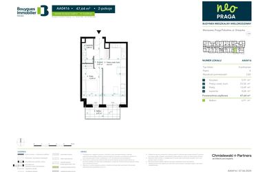 Rzut - Mieszkanie na sprzedaż 2 pokoje o powierzchni 47,64 m² - numer AA0416 w Neo Praga