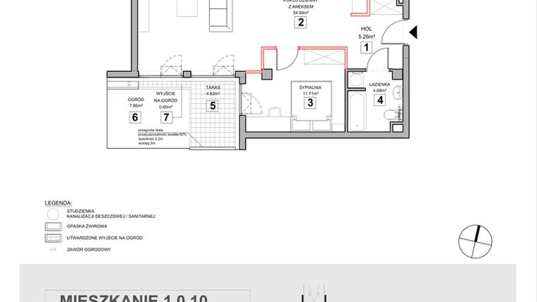 Rzut - Mieszkanie na sprzedaż 2 pokoje o powierzchni 57,21 m² - numer 1.0.10 w Zakątek Harmonia III