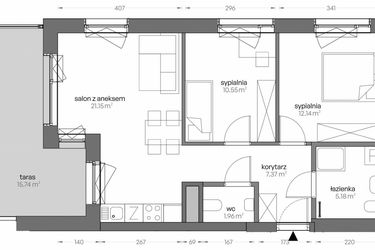 Rzut - Mieszkanie na sprzedaż 3 pokoje o powierzchni 58,28 m² - numer SV/32 w Sikorskiego Vita