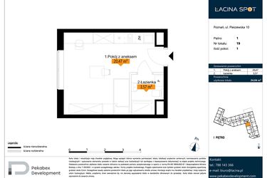 Rzut - Mieszkanie na sprzedaż 1 pokój o powierzchni 24,04 m² - numer B.1.19 w ŁACINA SPOT - apartamenty inwestycyjne
