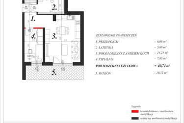 Rzut - Mieszkanie na sprzedaż 2 pokoje o powierzchni 40,74 m² - numer 12 w Enklawa Milanówek