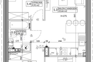 Rzut - Mieszkanie na sprzedaż 3 pokoje o powierzchni 56,89 m² - numer 92B w Osiedle Młodych etap VI