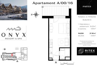 Rzut - Mieszkanie na sprzedaż 1 pokój o powierzchni 27,71 m² - numer NR 0.A16 w Onyx Resort & Spa