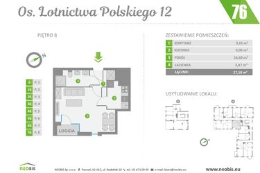 Rzut - Mieszkanie na sprzedaż 1 pokój o powierzchni 27,18 m² - numer 76 w Os. Lotnictwa Polskiego 12