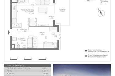 Rzut - Mieszkanie na sprzedaż 2 pokoje o powierzchni 39,82 m² - numer M23 w Apartamenty Przystań bud. F