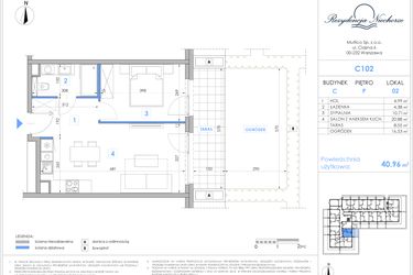 Rzut - Mieszkanie na sprzedaż 2 pokoje o powierzchni 40,75 m² - numer C102 w Rezydencja Niechorze II