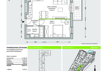 Rzut - Mieszkanie na sprzedaż 2 pokoje o powierzchni 42,47 m² - numer B7/A/48/M w Ceglana Park