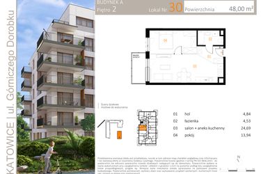 Rzut - Mieszkanie na sprzedaż 2 pokoje o powierzchni 48 m² - numer A_30 w Zielony Nikiszowiec