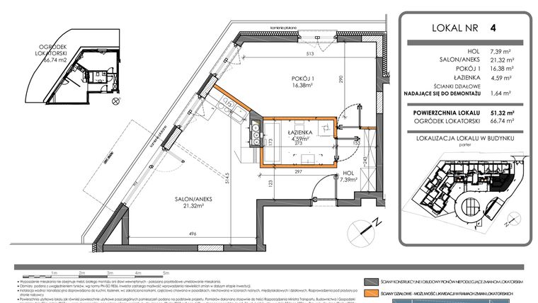 Rzut - Mieszkanie na sprzedaż 2 pokoje o powierzchni 51,32 m² - numer M-4 w Nowe międzylesie