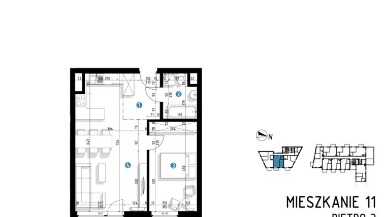 Rzut - Mieszkanie na sprzedaż 2 pokoje o powierzchni 47,3 m² - numer 6C.11 w Parkowa 6AC - ETAP III