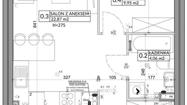 Rzut - Mieszkanie na sprzedaż 3 pokoje o powierzchni 55,24 m² - numer 65A w Osiedle Młodych etap X