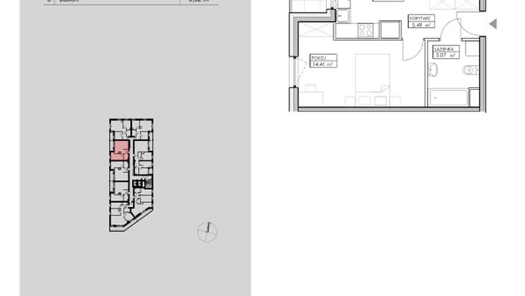 Rzut - Mieszkanie na sprzedaż 2 pokoje o powierzchni 48,62 m² - numer A127 w Niebieski Bursztyn