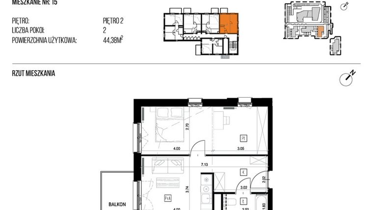 Rzut - Mieszkanie na sprzedaż 2 pokoje o powierzchni 44,38 m² - numer 22I/15 w NATURAMA II