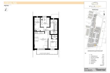 Rzut - Mieszkanie na sprzedaż 3 pokoje o powierzchni 52,3 m² - numer N6 w Villa Stoki (mieszkania)