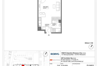 Rzut - Mieszkanie na sprzedaż 1 pokój o powierzchni 31,25 m² - numer E.6M15 w Nowa Wałowa bud. E
