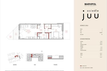 Rzut - Mieszkanie na sprzedaż 2 pokoje o powierzchni 51,53 m² - numer A.M034 w Osiedle Juu