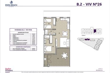 Rzut - Mieszkanie na sprzedaż 2 pokoje o powierzchni 65,56 m² - numer 26 w Eden Beach 2