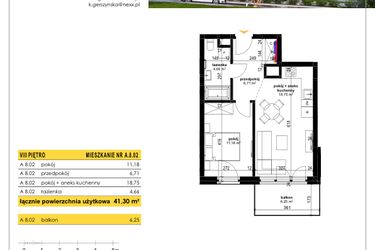Rzut - Mieszkanie na sprzedaż 2 pokoje o powierzchni 41,3 m² - numer A 8.02 w Park Moniuszki II C